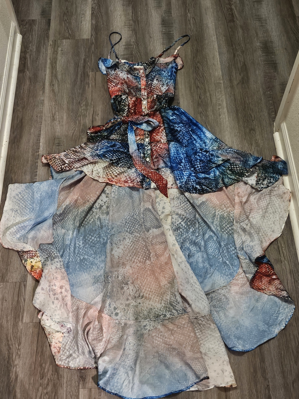 Multi-Color Snake-Print Maxi Dress with Belt